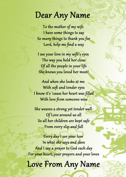 Green My Wife's Mother Personalised Poem Certificate