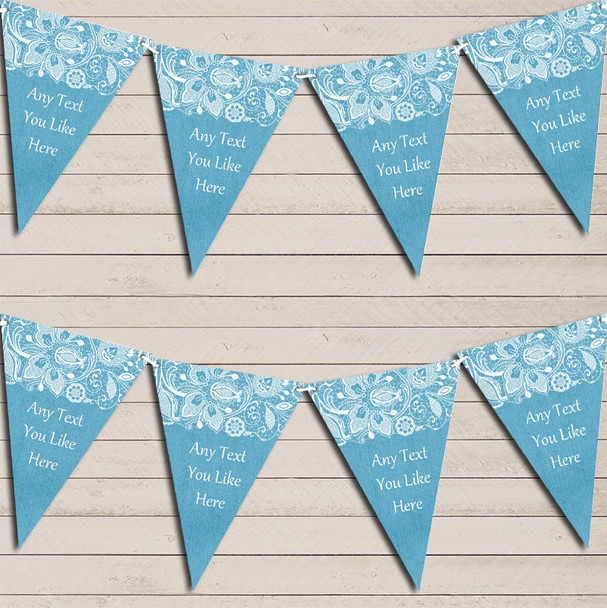 Burlap and Lace Blue Tea Party Bunting Garland Party Banner