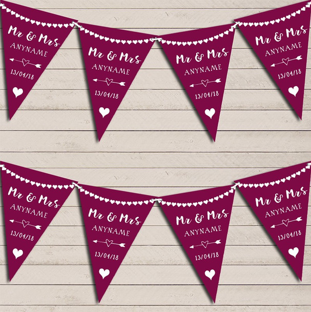 Heart Garland Mr & Mrs Mulberry Wedding Day Married Bunting Garland Party Banner