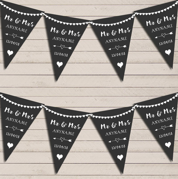 Heart Mr and Mrs Slate Charcoal Grey Wedding Day Married Bunting Party Banner