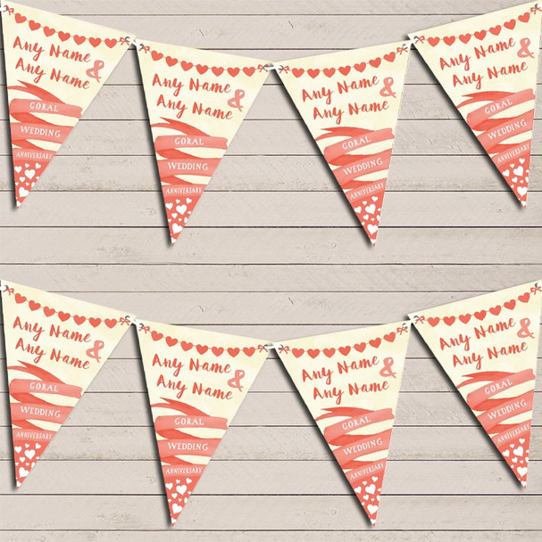 Banner & Hearts Coral 35th Wedding Day Married Bunting Garland Party Banner