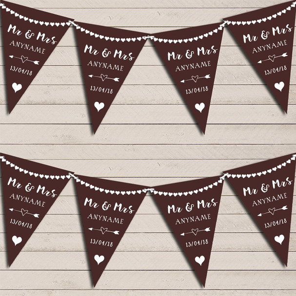 Heart Mr & Mrs Chocolate Brown Wedding Day Married Bunting Party Banner