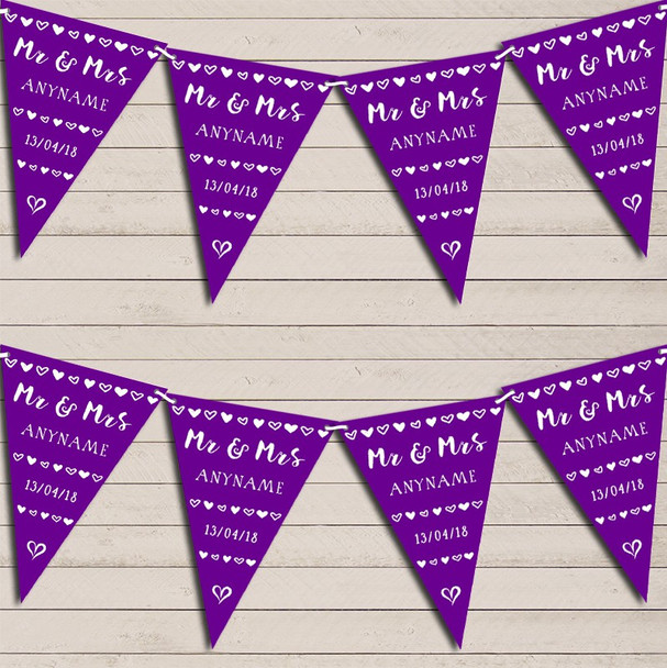 Mr and Mrs Hearts Purple Wedding Day Married Bunting Garland Party Banner