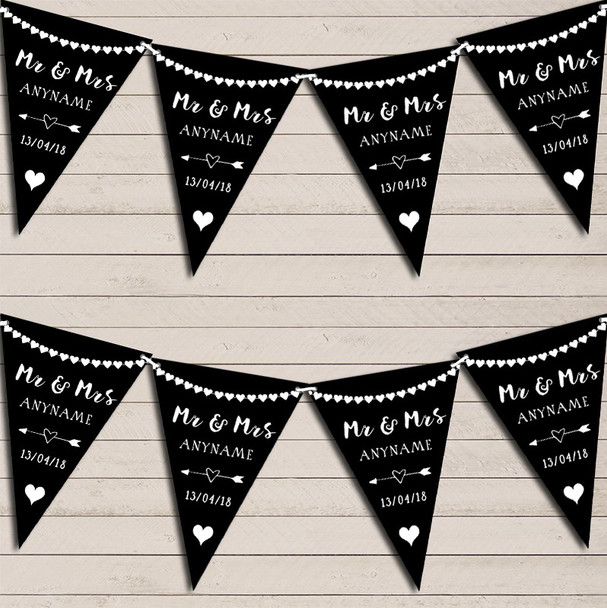 Heart Mr & Mrs Black & White Wedding Day Married Bunting Party Banner