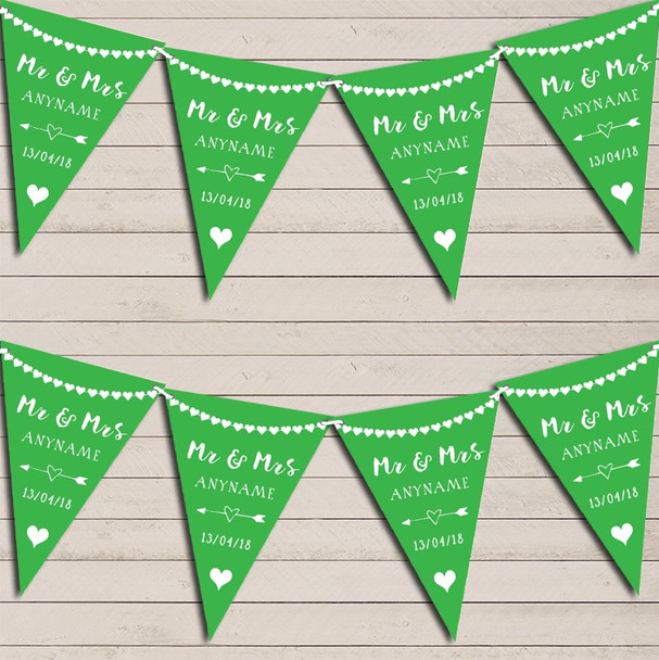 Heart Mr & Mrs Apple Green Wedding Day Married Bunting Party Banner