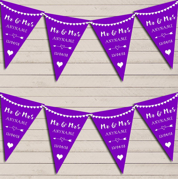 Heart Mr & Mrs Deep Purple Wedding Day Married Bunting Party Banner