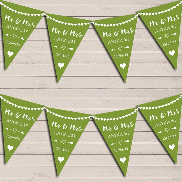 Heart Mr & Mrs Olive Green Wedding Day Married Bunting Party Banner