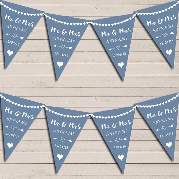 Heart Mr & Mrs Dusky Blue Wedding Day Married Bunting Party Banner