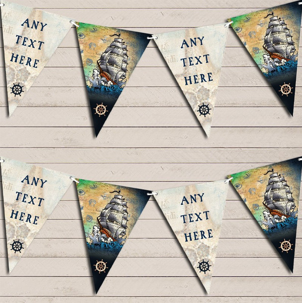 Nautical Vintage Pirate Ship Sea Personalised Birthday Bunting