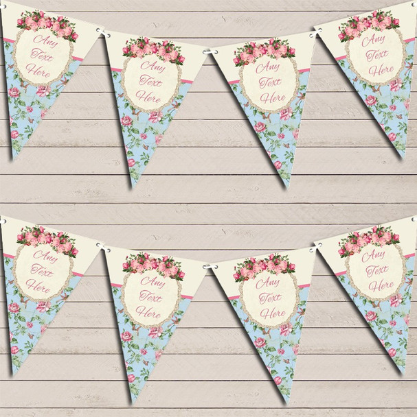 Shabby Chic Floral Vintage Rose Frame Pink Personalised Birthday Bunting