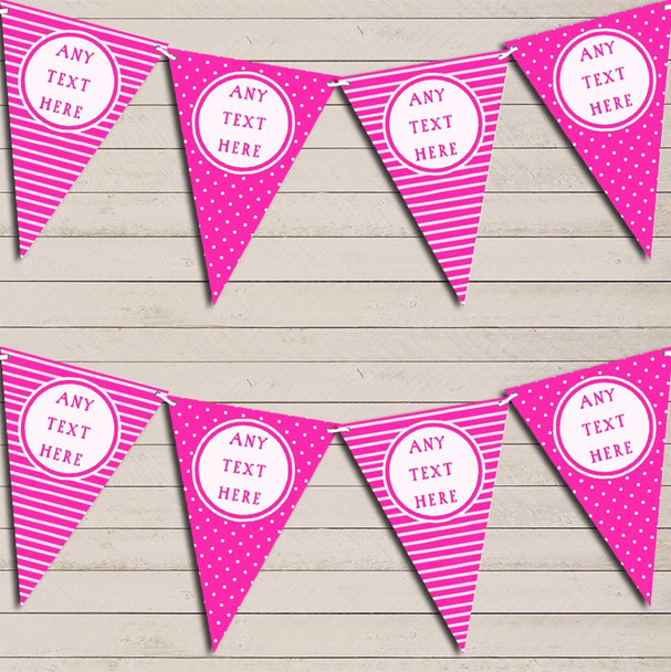 Stripes & Polka Dot Dusky Hot Pink Personalised Birthday Bunting