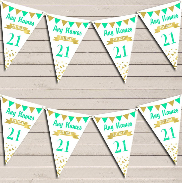 Any Age Birthday 18Th 21st 30th 40th 50th 60th Mint Green & Gold Bunting