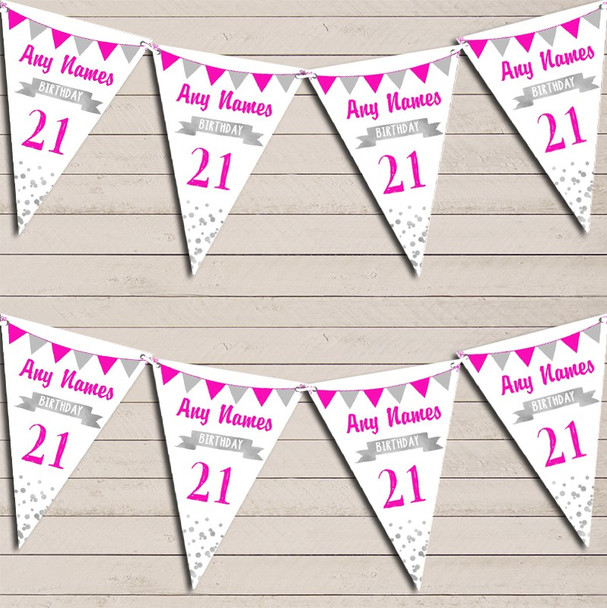 Any Age Birthday 18Th 21st 30th 40th 50th 60th Pink & Silver Birthday Bunting