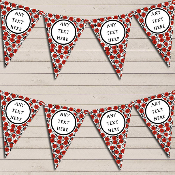 Black White Red Poppy Flowers Personalised Birthday Bunting