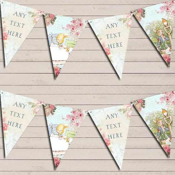 Pastel Floral Vintage Rustic Peter Rabbit Personalised Baby Shower Bunting