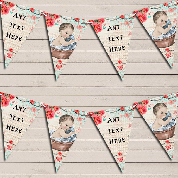 Vintage Shabby Chic Floral Light Skinned Boy Personalised Baby Shower Bunting