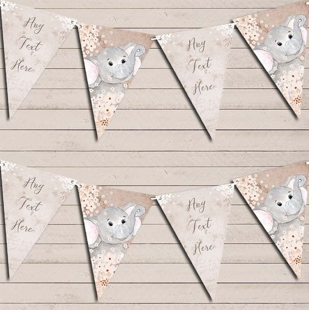 Vintage Woodland Baby Elephant Rustic Personalised Baby Shower Bunting