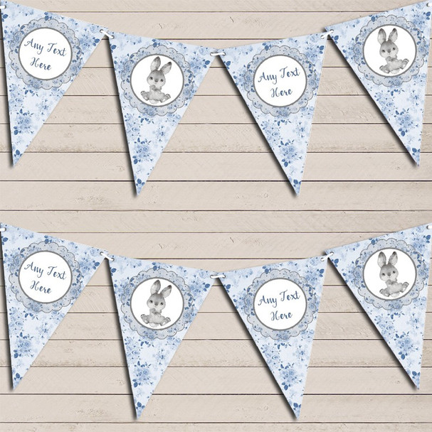 Bunny Baby Rabbit Blue Boys Personalised Baby Shower Bunting