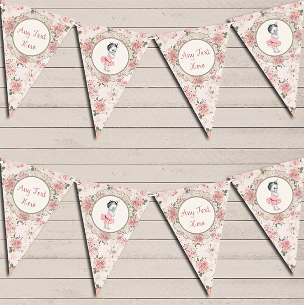 Floral Shabby Chic Vintage Baby Girl Pink Personalised Christening Bunting