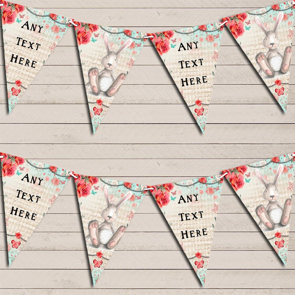 Vintage Shabby Chic Floral Bunny Rabbit Personalised Christening Bunting