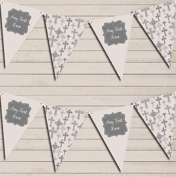 Christening Baptism Communion Cross Taupe Personalised Christening Bunting