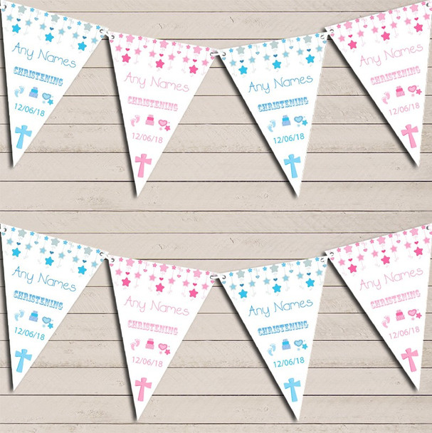 Christening Or Baptism Pink Blue Boy Girl Twins Personalised Christening Bunting