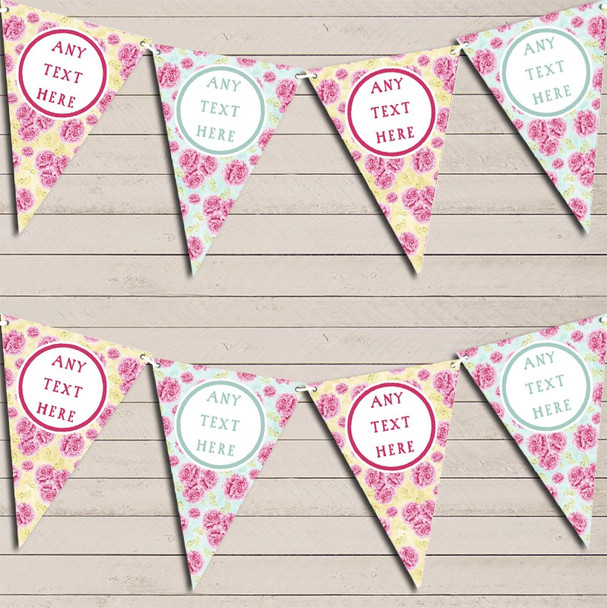 Lemon Yellow Blue Roses Vintage Shabby Chic Personalised Wedding Day Bunting