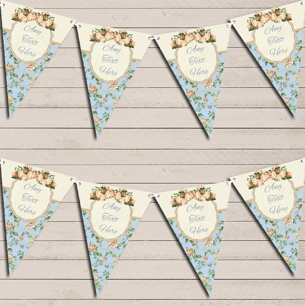 Shabby Chic Floral Vintage Rose Frame Ivory Blue Wedding Day Bunting