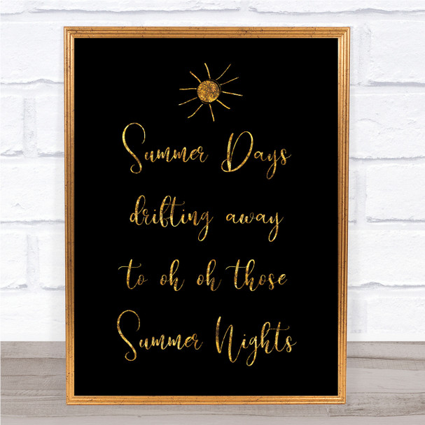 Black & Gold Grease Summer Nights Song Lyric Quote Print