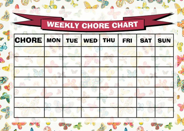 Weekly Chore Rota Task Reward Chart Butterflies