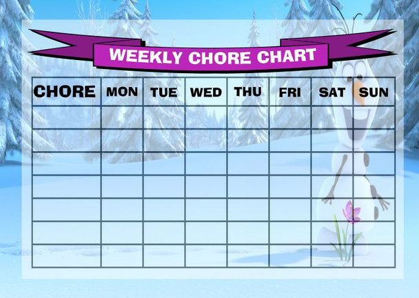 Weekly Chore Rota Task Reward Chart Frozen Olaf