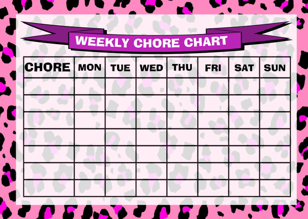 Weekly Chore Rota Task Reward Chart Pink Leopard Print