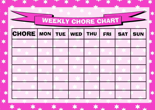Weekly Chore Rota Task Reward Chart Pink White Stars