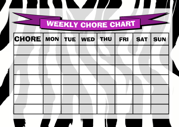 Weekly Chore Rota Task Reward Chart Zebra Print