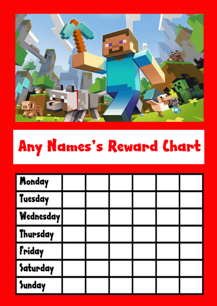 Red Minecraft Star Sticker Reward Chart