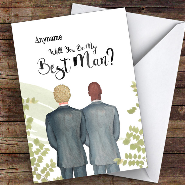 Curly Blond Hair Bald Black Will You Be My Best Man Personalised Wedding Card