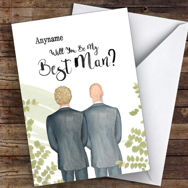 Curly Blond Hair Bald White Will You Be My Best Man Personalised Wedding Card