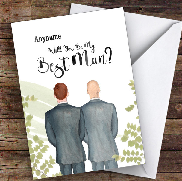 Ginger Hair Bald White Will You Be My Best Man Personalised Wedding Card