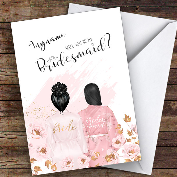 Black Curly Hair Up Black Swept Hair Will You Be My Bridesmaid Personalised Wedding Card