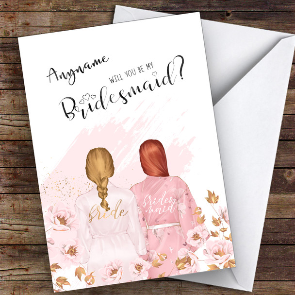 Blond Plaited Hair Ginger Swept Hair Will You Be My Bridesmaid Personalised Wedding Card