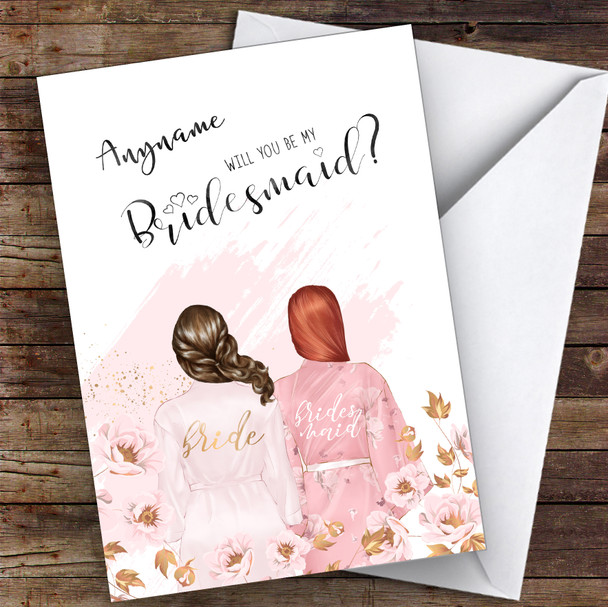Brown Half Up Hair Ginger Swept Hair Will You Be My Bridesmaid Personalised Wedding Card