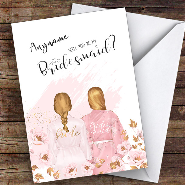 Blond Plaited Hair Blond Swept Hair Will You Be My Bridesmaid Personalised Wedding Card