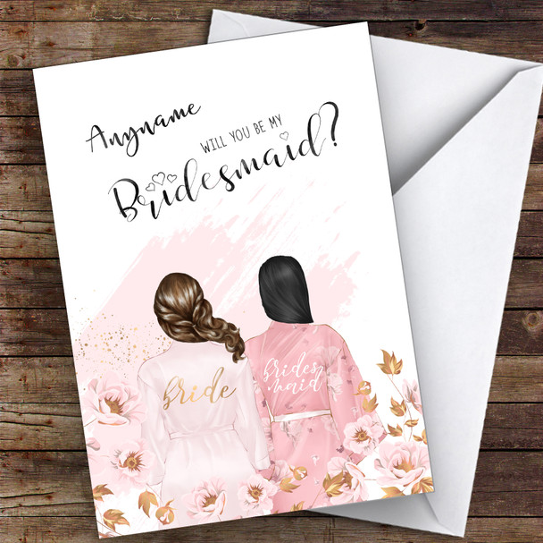 Brown Half Up Hair Black Swept Hair Will You Be My Bridesmaid Personalised Wedding Card