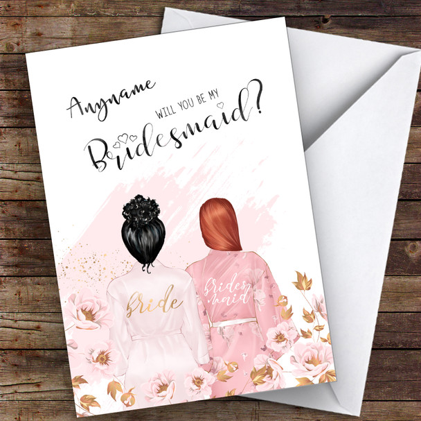Black Curly Hair Up Ginger Swept Hair Will You Be My Bridesmaid Custom Wedding Card