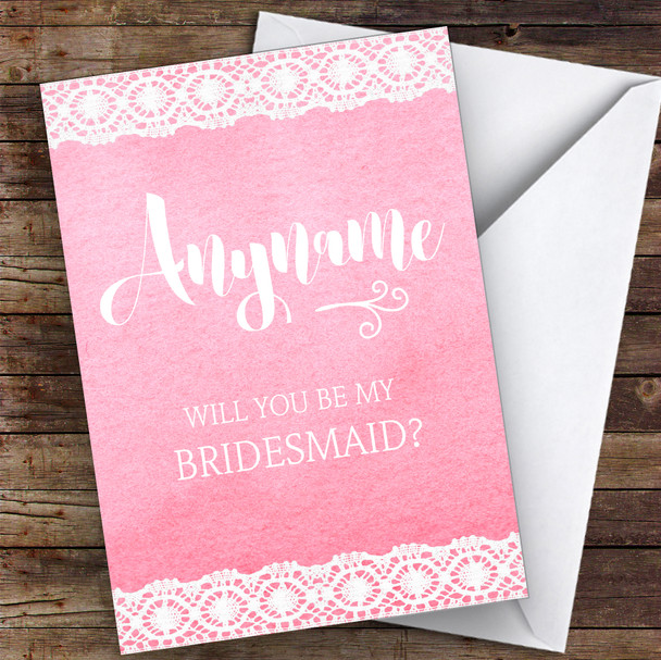 Pink Will You Be My Bridesmaid Personalised Wedding Card