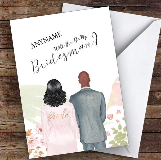 Black Curly Hair Bald Black Will You Be My Bridesman Personalised Wedding Card