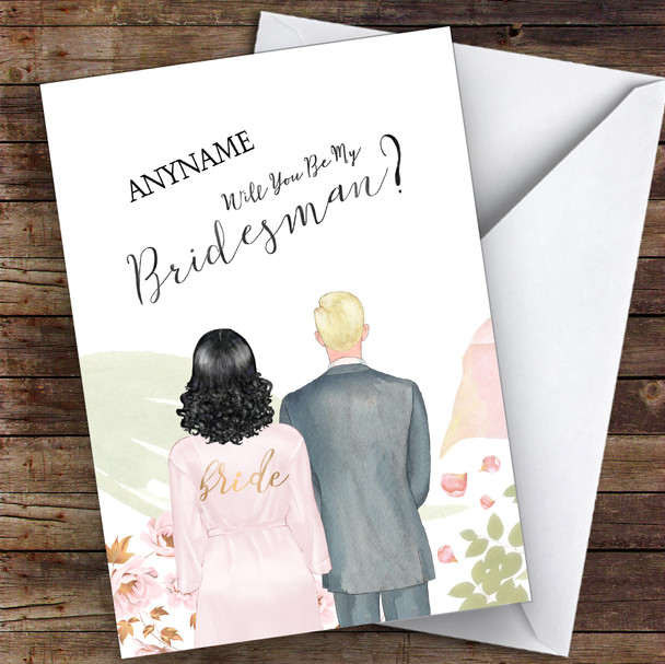 Black Curly Hair Blond Hair Will You Be My Bridesman Personalised Wedding Card