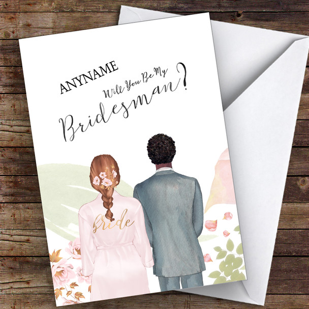 Brown Plaited Hair Curly Black Hair Will You Be My Bridesman Personalised Wedding Card