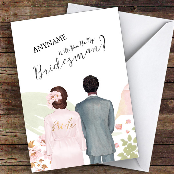 Brown Floral Hair Curly Black Hair Will You Be My Bridesman Personalised Wedding Card