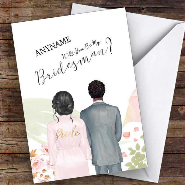 Black Hair Up Curly Black Hair Will You Be My Bridesman Personalised Wedding Card